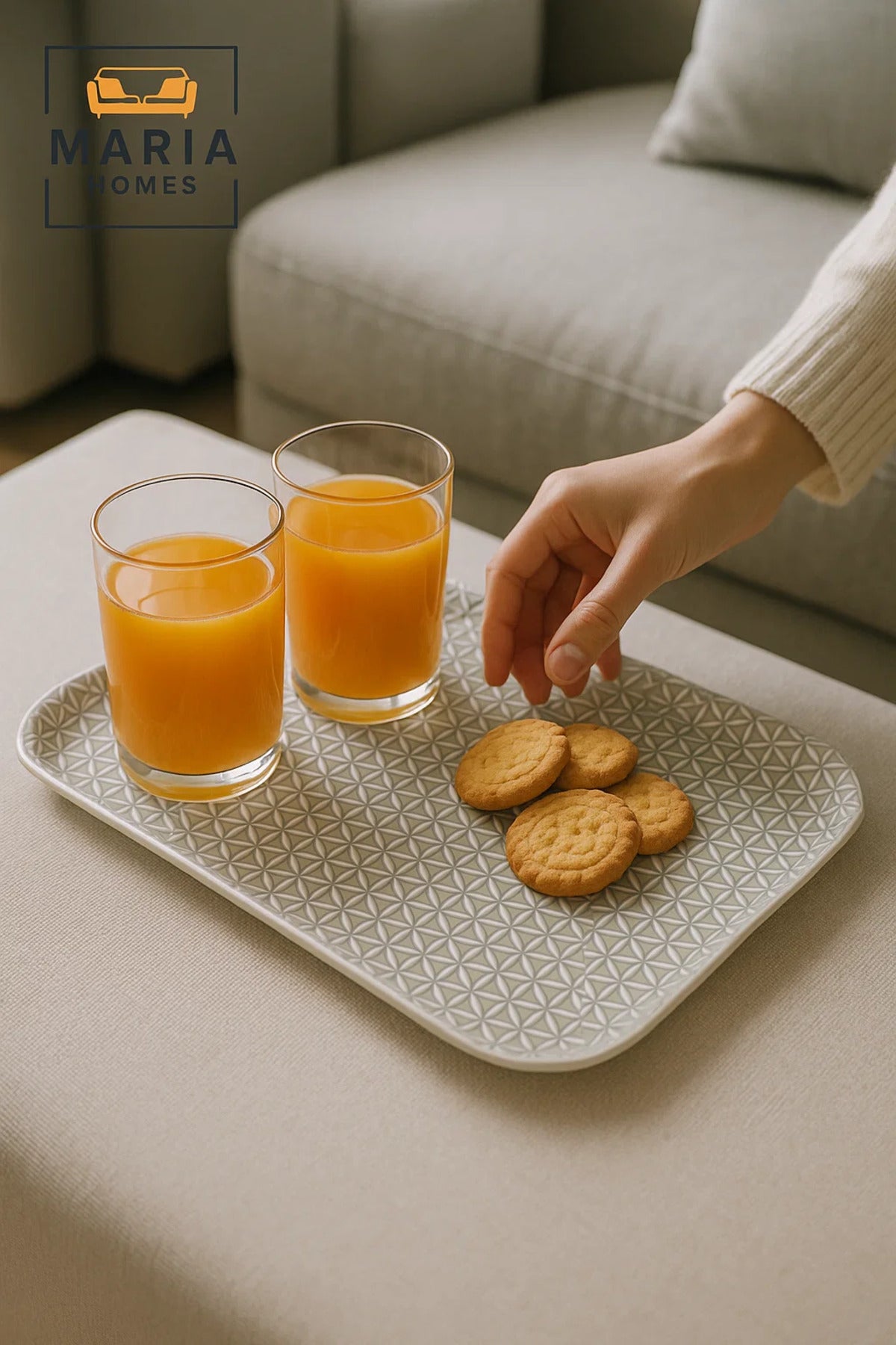 Rectangular Plastic Serving Tray with Grey Geometric Star Pattern