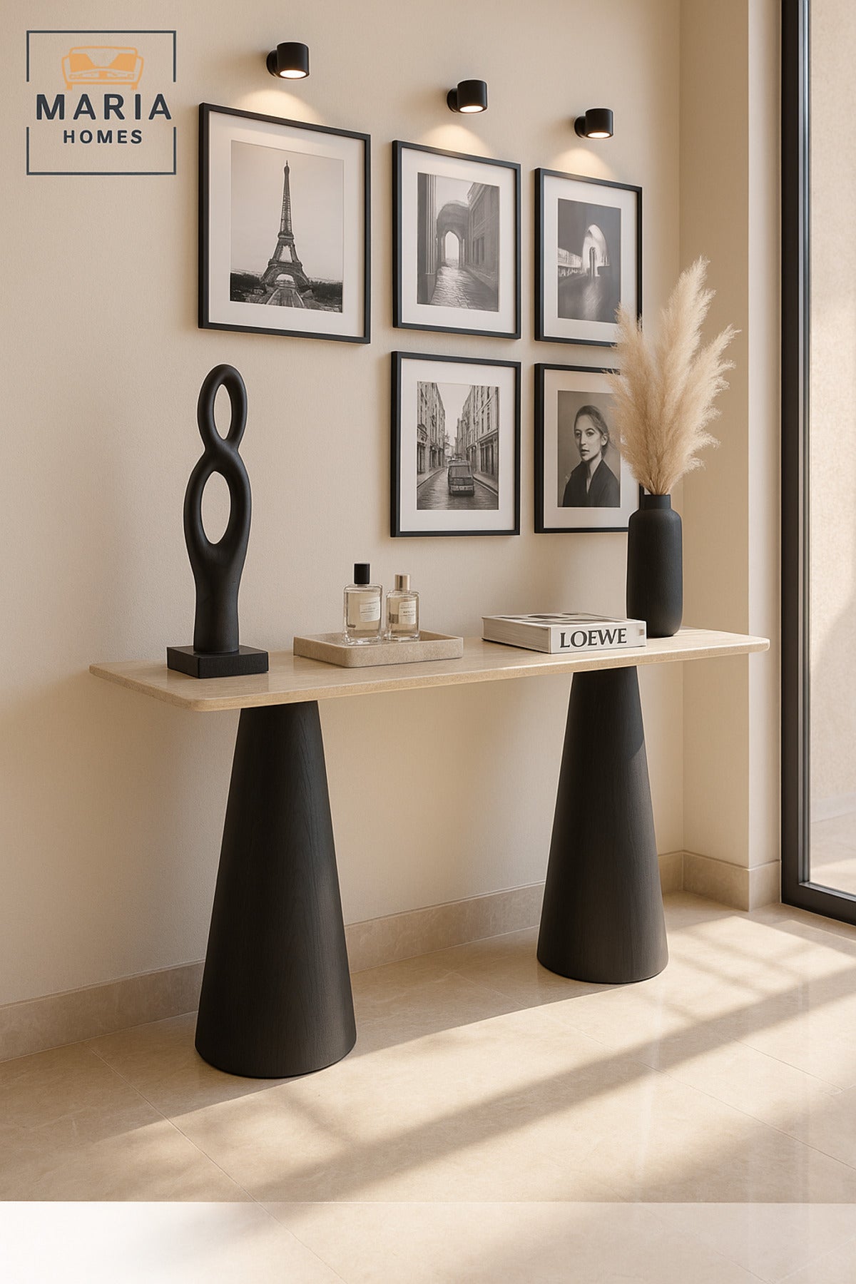 Modern Console Table Ð Beige Top with Black Base, Entryway & Living Room Furniture (140_40_80 cm)