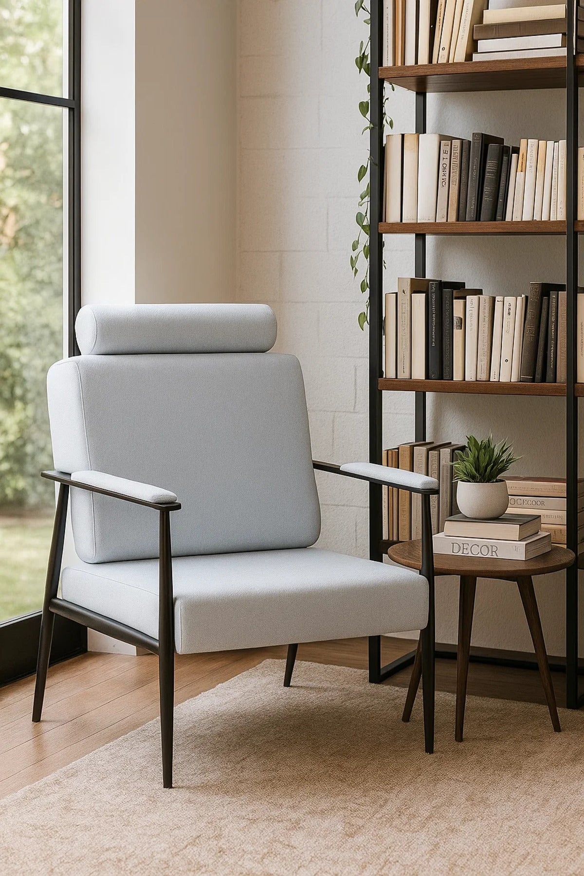 White Lounge Chair with Headrest, Modern Comfortable Armchair for Living Room & Office Decor