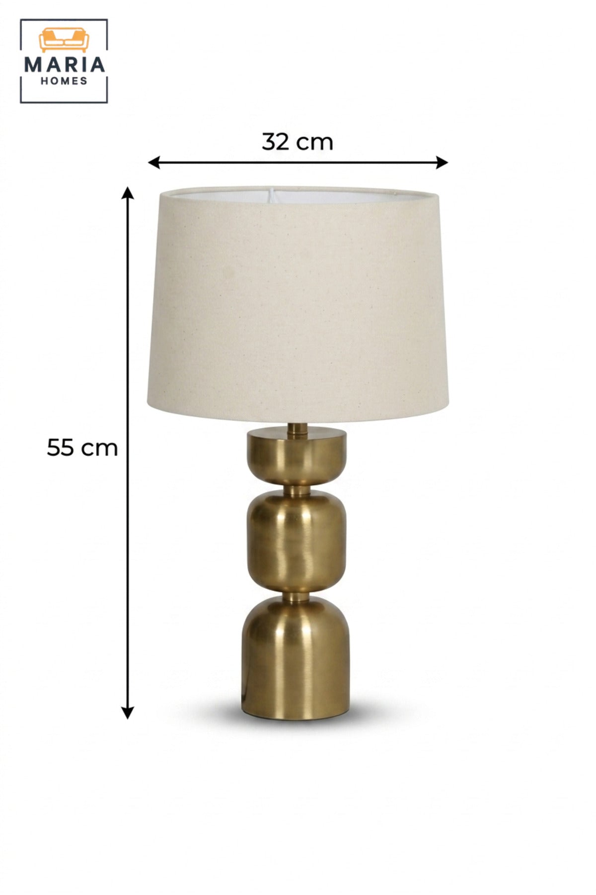 Modern Gold Table Lamp with Stacked Geometric Base and Fabric Shade Decorative Bedside Light for Bedroom Living Room Office and Hotel Décor