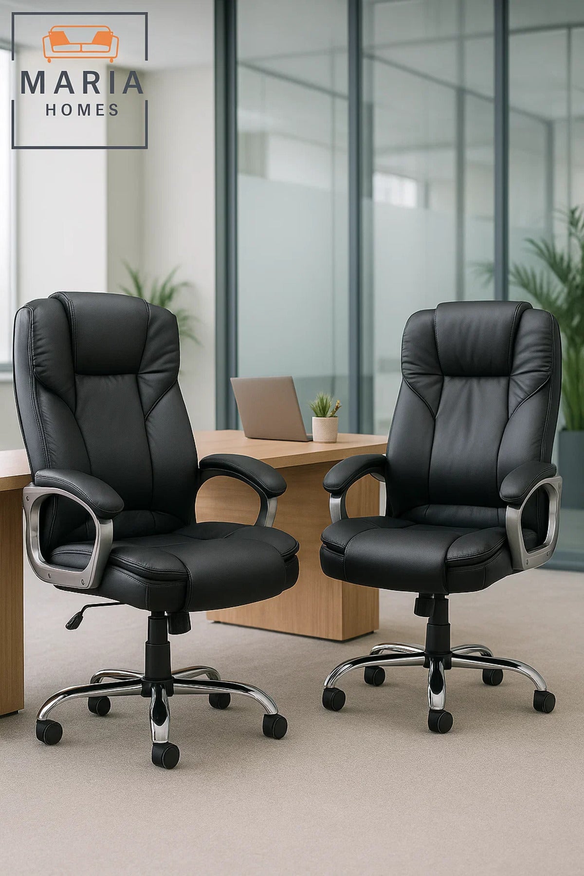 Black Executive Office Chair with High Backrest and Cushioned Support for Home or Office Comfort