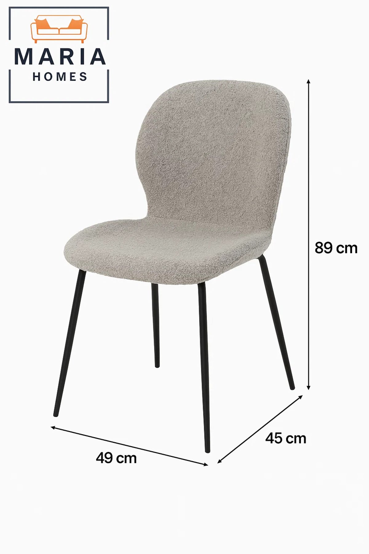 Grey BouclŽ Fabric Dining Chair Ð Cozy Upholstered Seat with Black Metal Legs for Home or Office