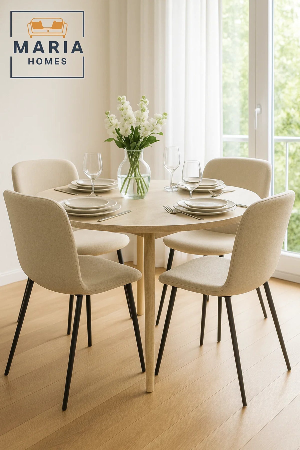 Cream Upholstered Dining Chair with Metal Legs
