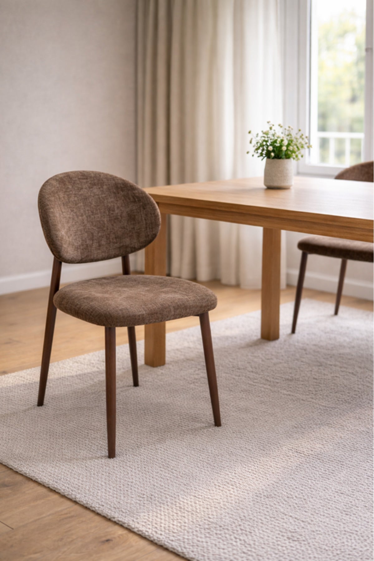 Modern Brown Upholstered Dining Chair with Wooden Legs modern brown upholstered Kitchen