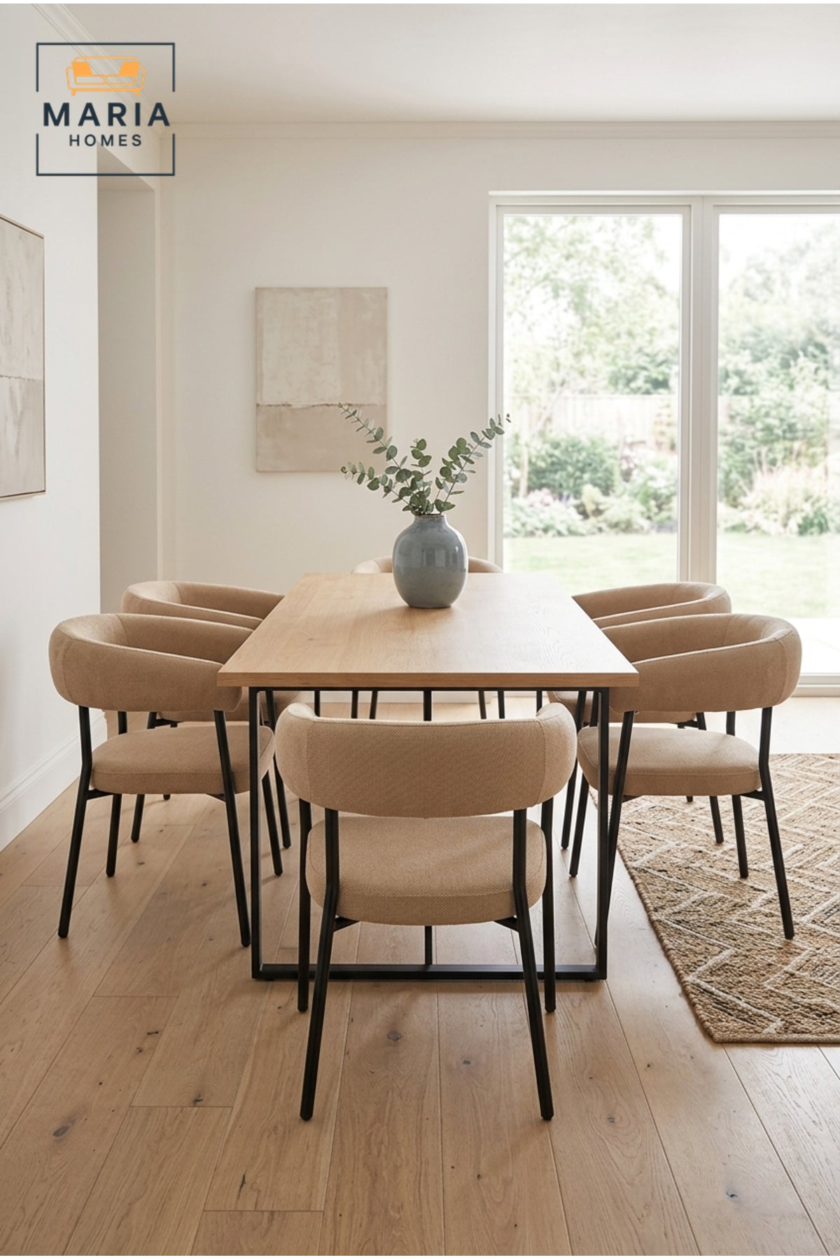 Modern Beige Upholstered Dining Chair with Curved Backrest & Metal Legs for Dining Room