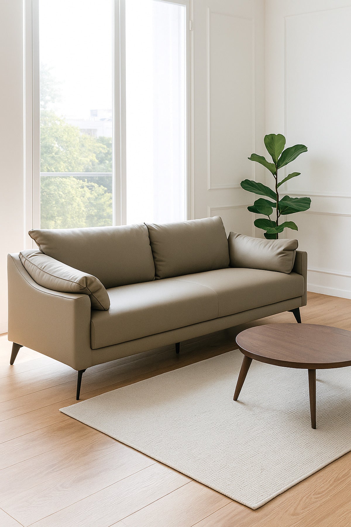 Gray 3-Seater Sofa Ð Modern Leather Fabric Sofa with Soft Cushions and Metal Legs for Living Room