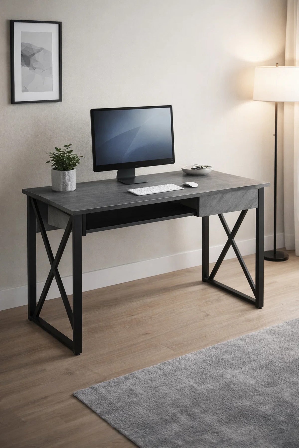 Modern Grey Office Desk with Metal Frame 100 _ 50 75 cm modern grey office