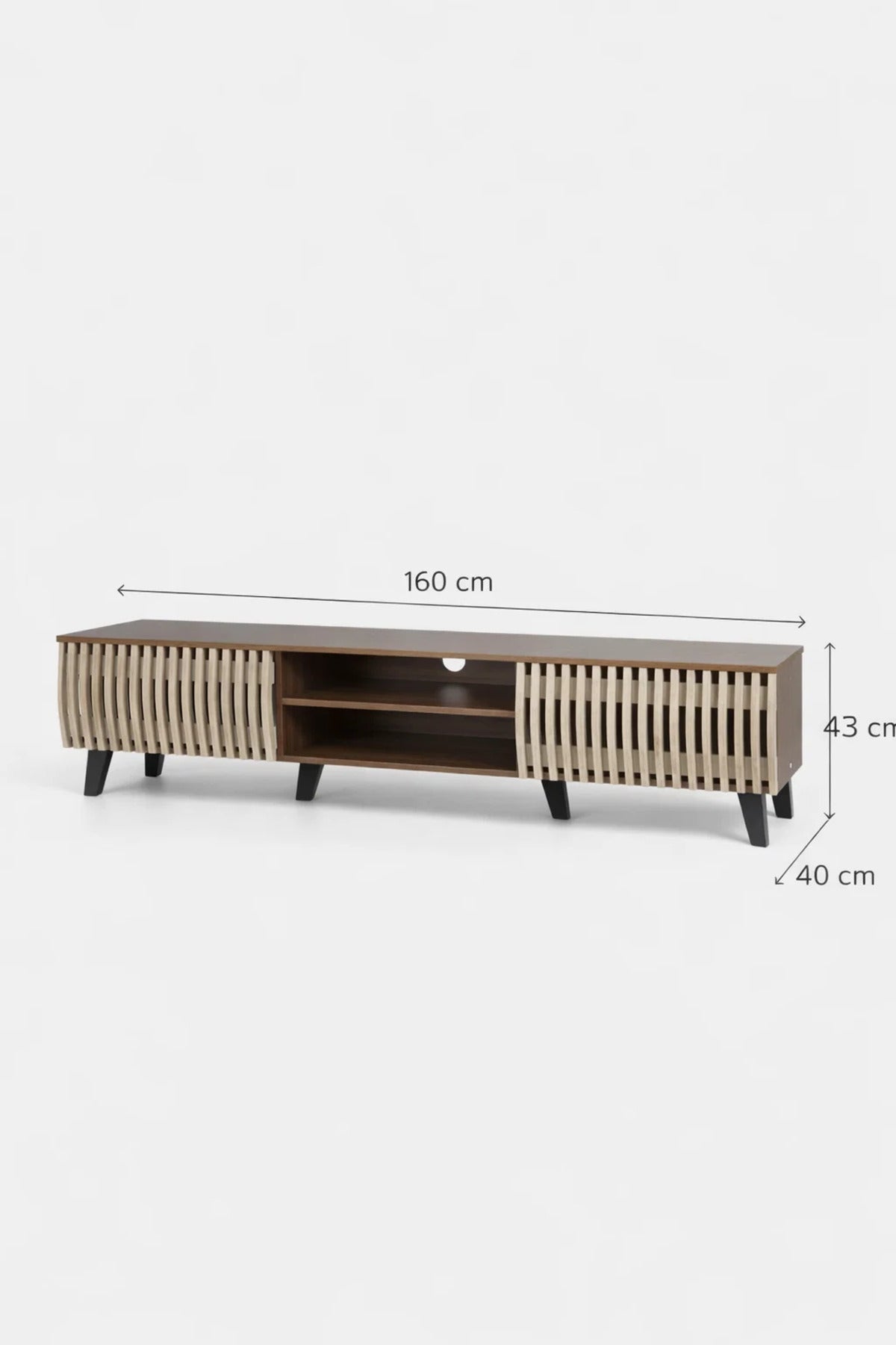 Modern Wooden TV Stand Dark Brown with Beige Slatted Design 160 x 40 x 43 cm