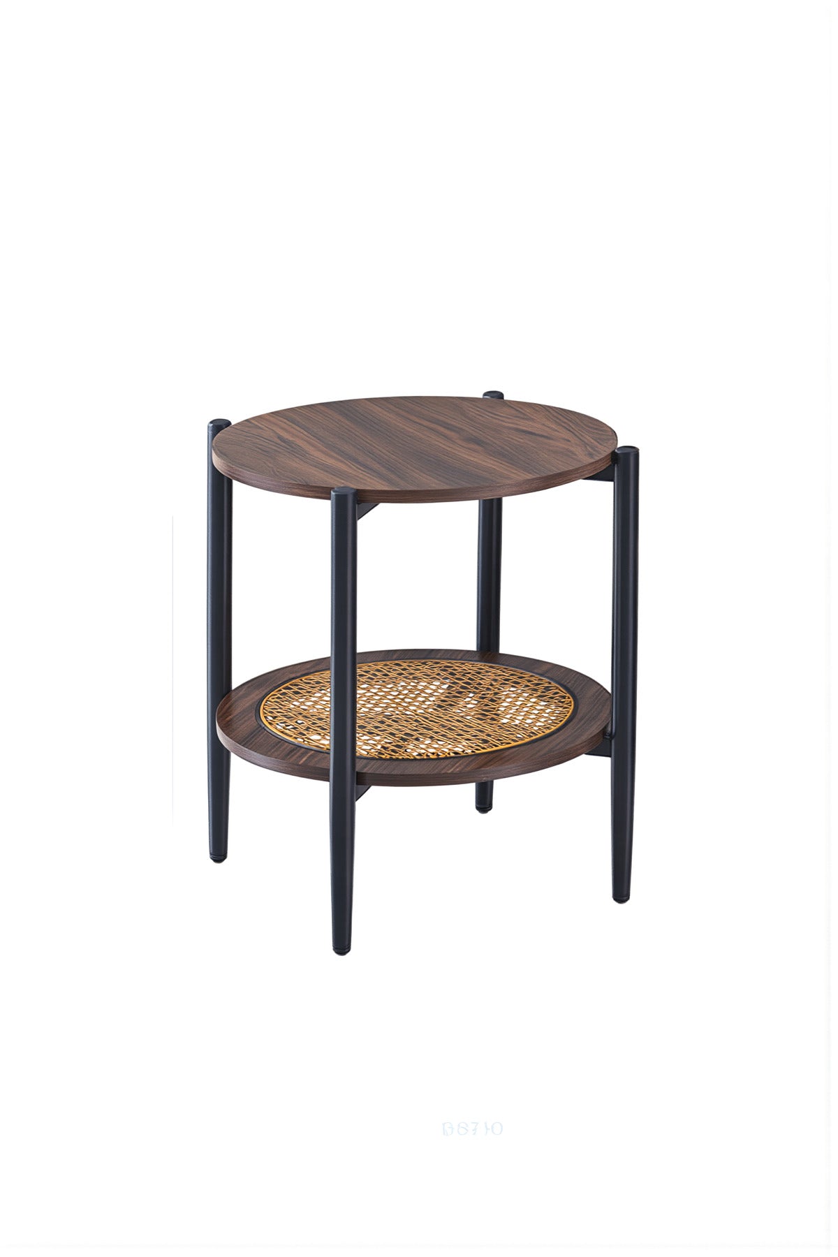 Modern Coffee Brown Side Table √ê Round Coffee Table with Rattan Storage Shelf 45_45_55 cm