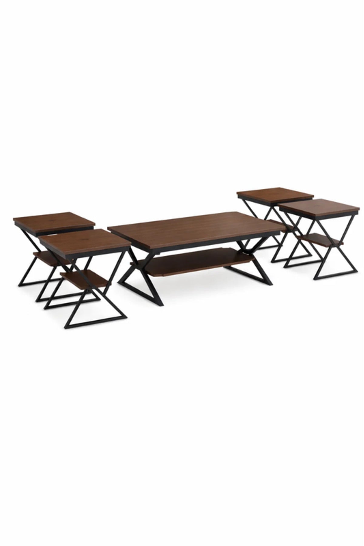 Modern 5-Piece COFEE Center Table Set with Metal Frame and Wood Finish