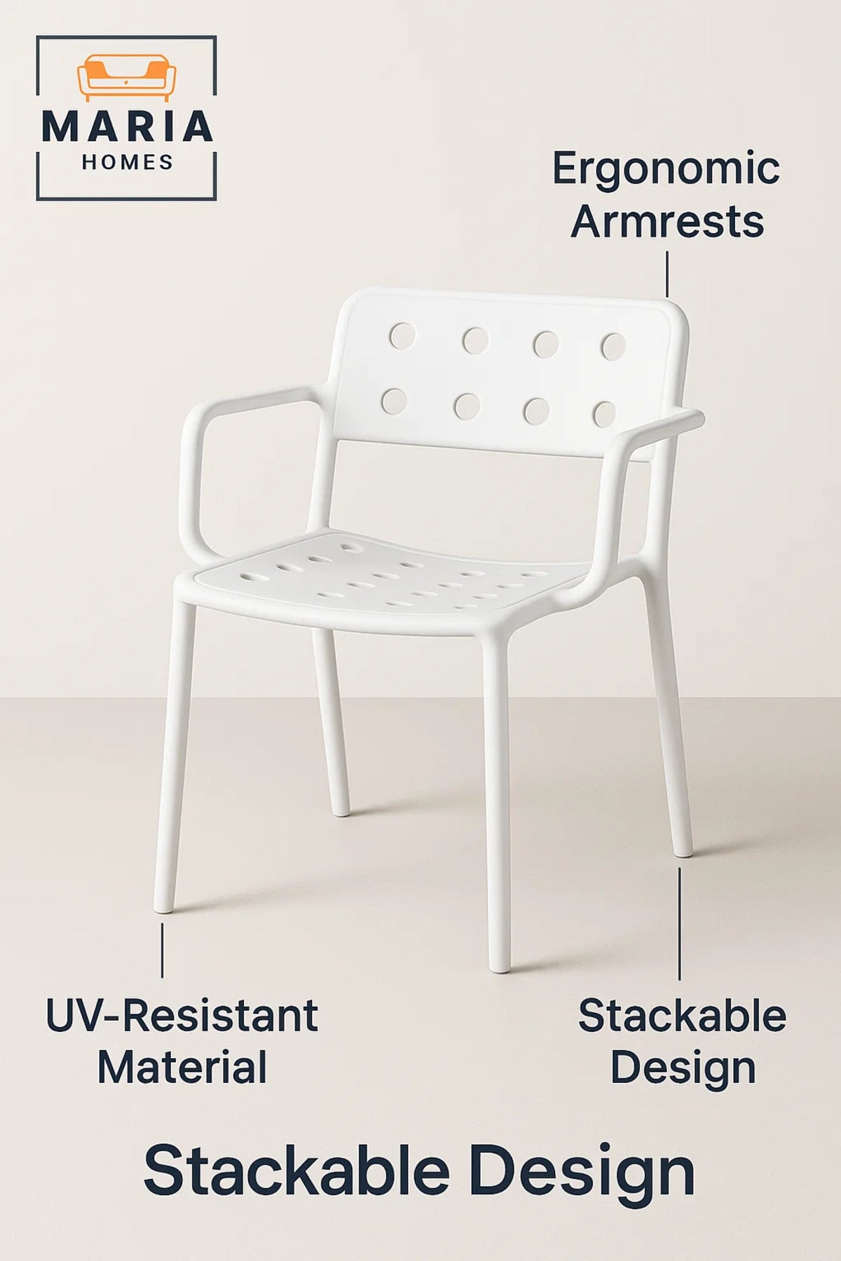 Modern White Plastic Armchair with Perforated Back and Seat