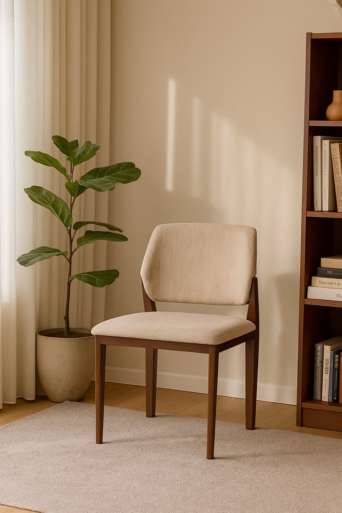 Beige Upholstered Dining Chair Ð Modern Wooden Frame, Comfortable & Stylish Seating