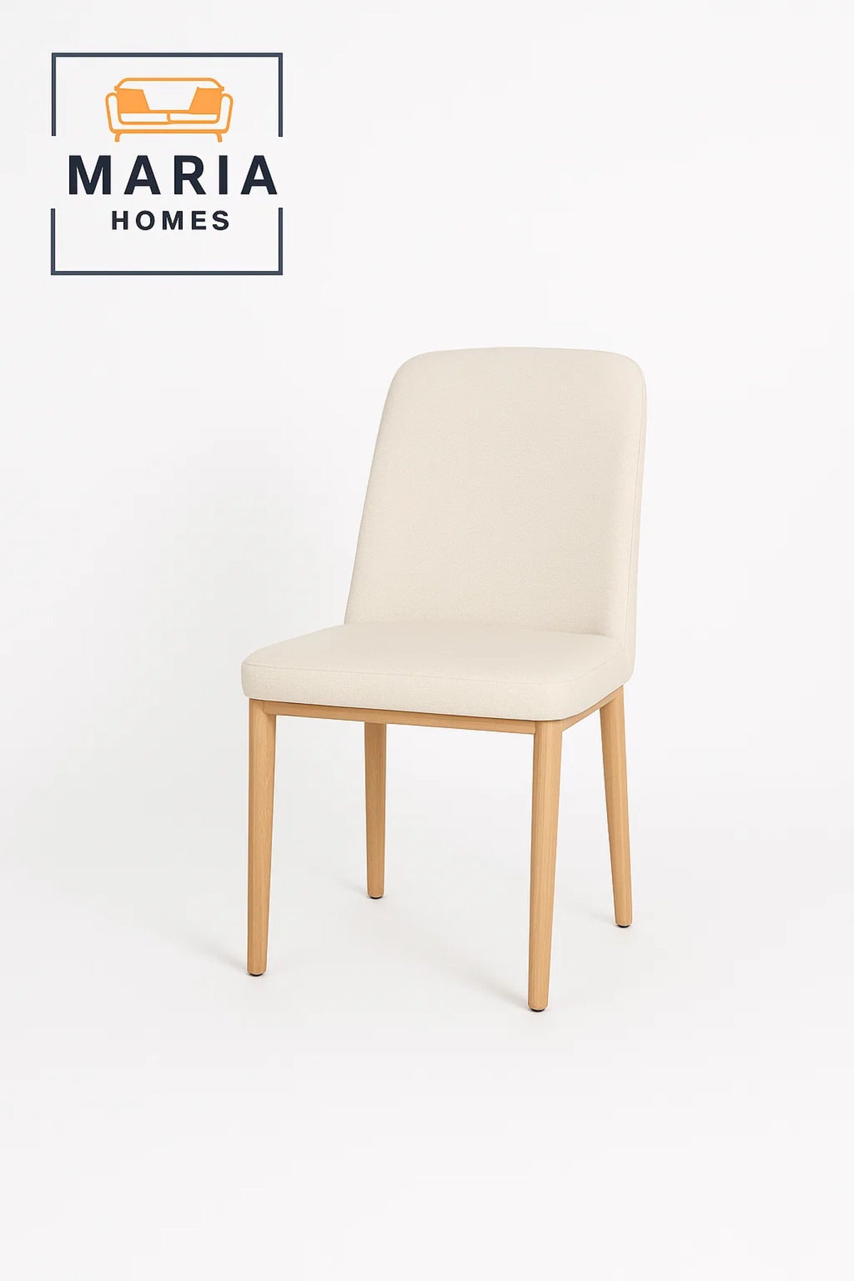Beige Upholstered Dining Chair with Wooden Legs Ð Elegant Padded Chair for Home or Office