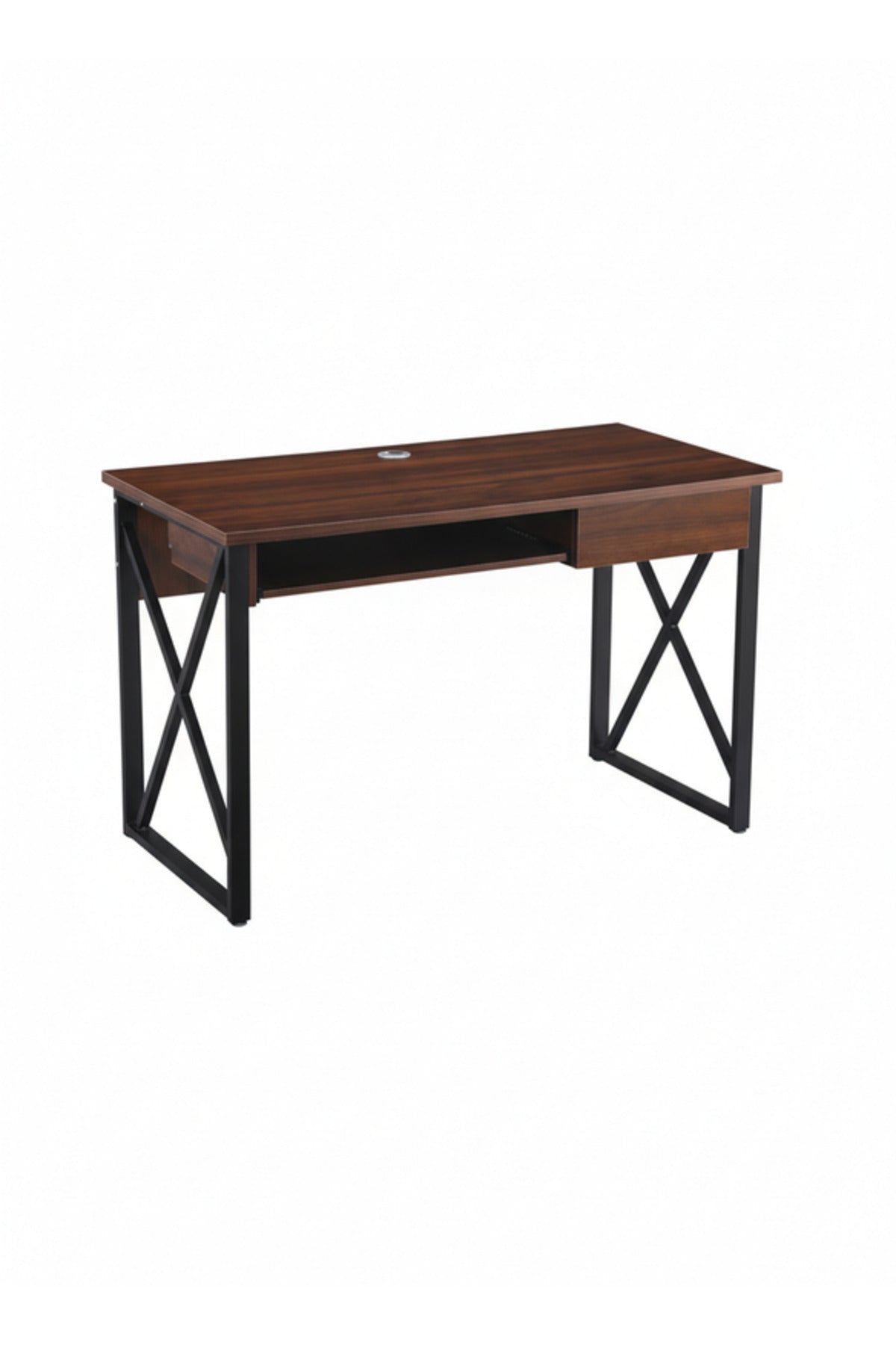 Stylish Brown Office Desk with White Metal Legs Modern Study Table for Home Workspace