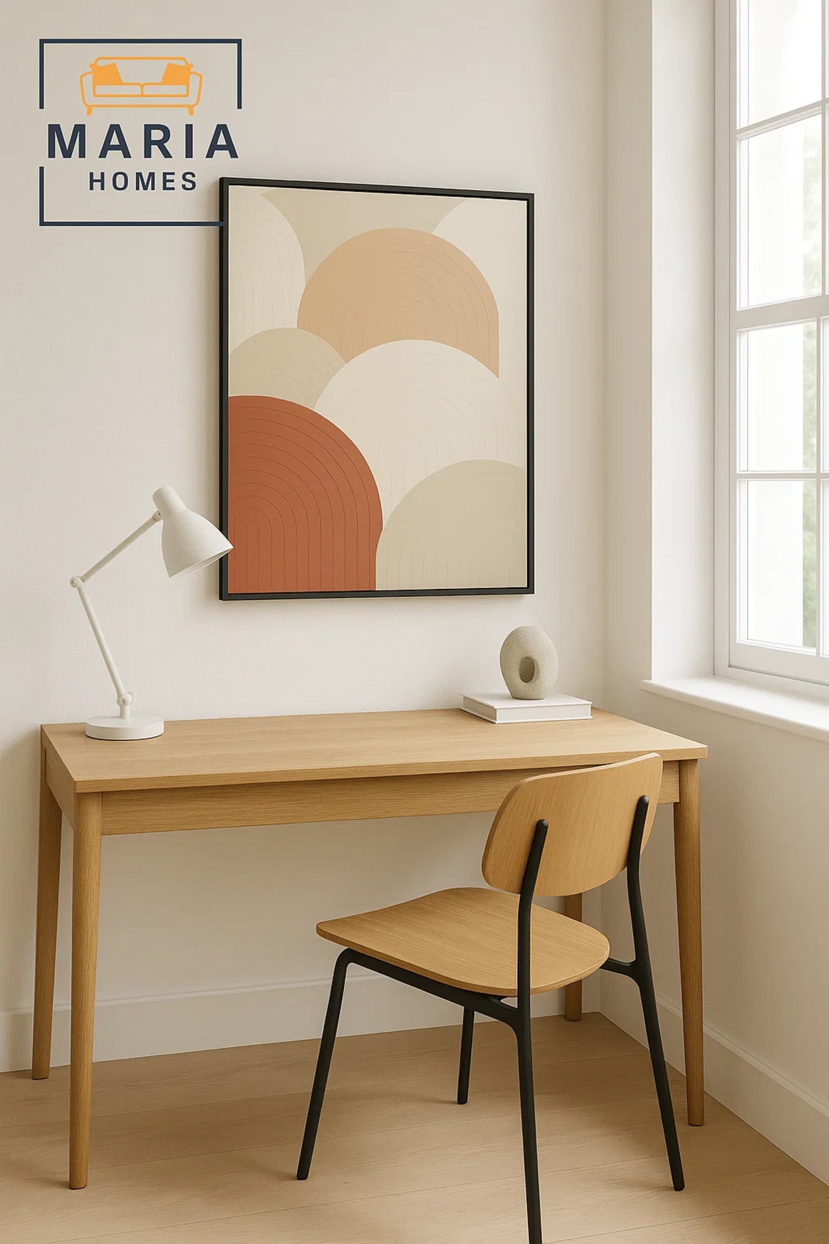 Framed Abstract Wall Art Ð Layered Arched Shapes in Earth Tones and Size 120*80 cm