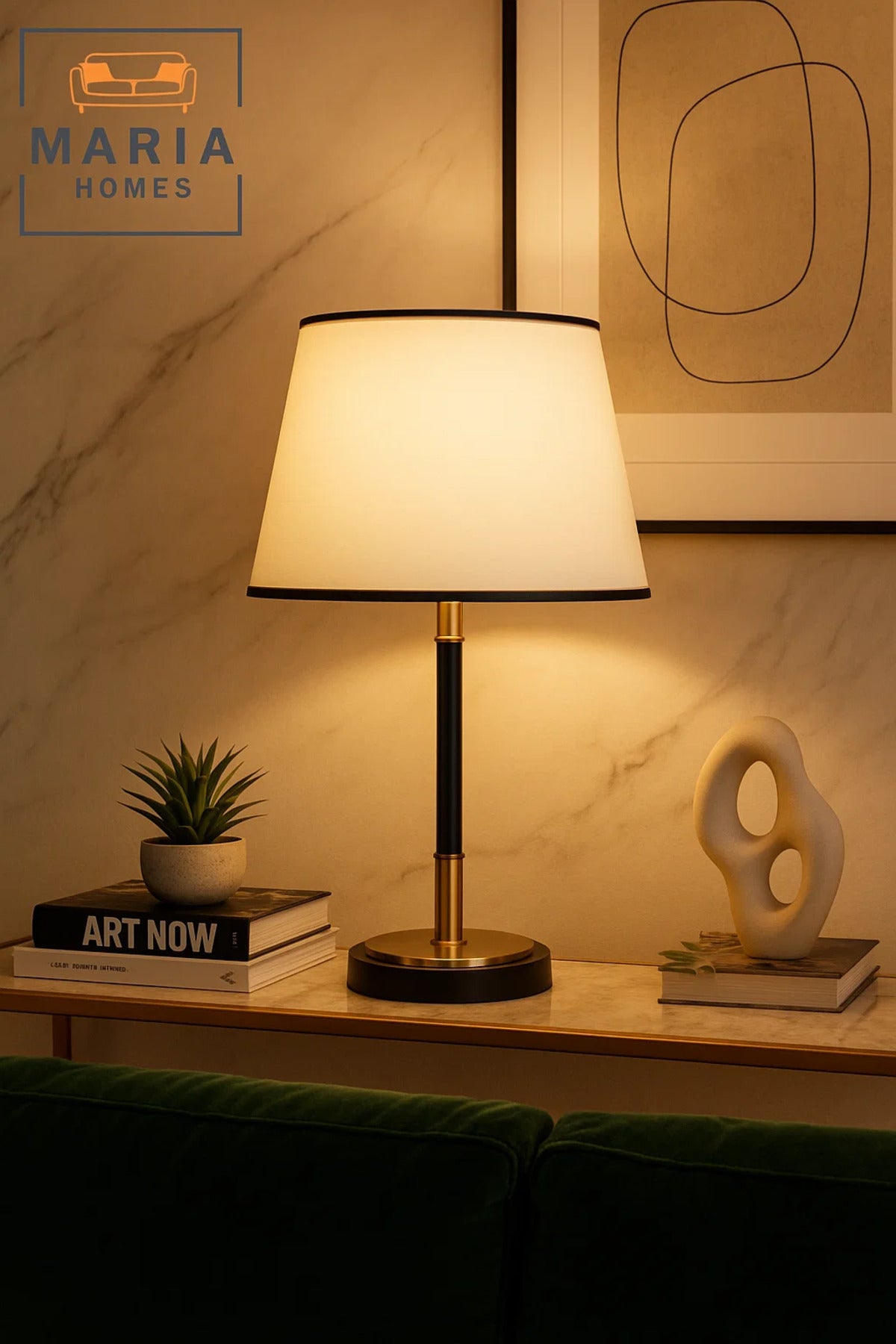 Slim Black and Gold Table Lamp with White Shade