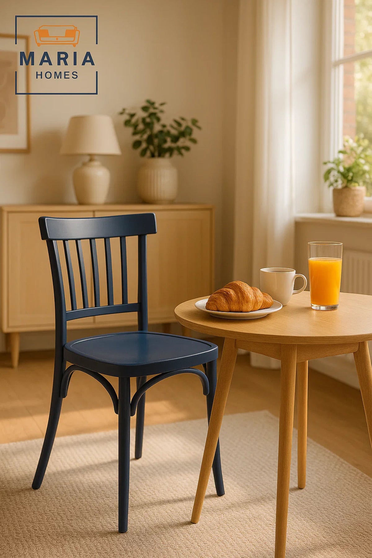 Navy Blue Plastic Cafe Chair √ê Modern Vertical Slat Back Dining Chair for Indoor and Outdoor Use