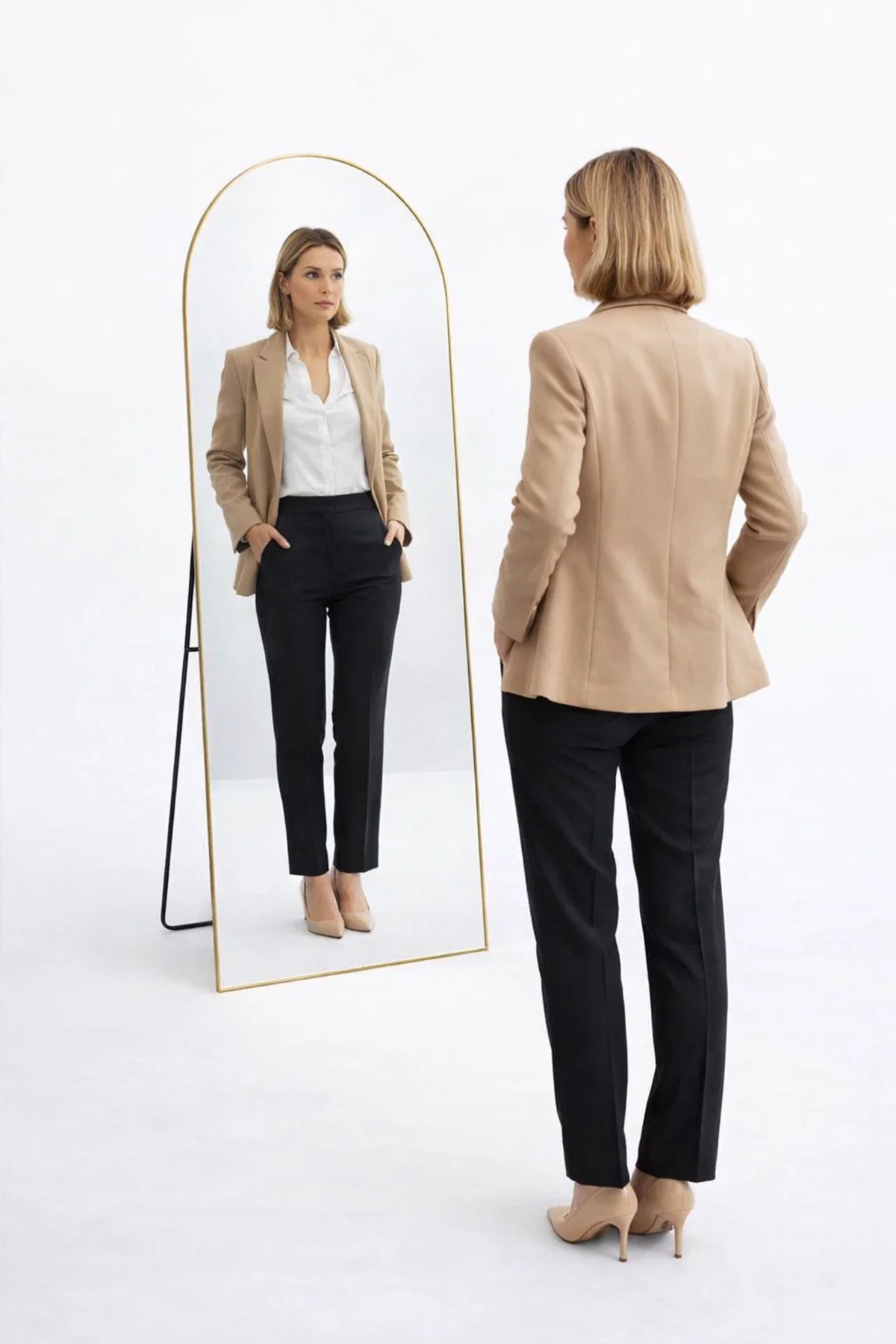 Gold Arched Standing Mirror 160x50cm Full Length Floor Mirror with Stand for Bedroom Living Room