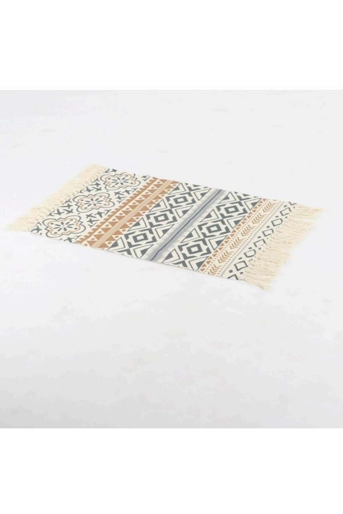 Boho Cotton Accent Rug with Multicolor Tribal Pattern and Fringe Ðsize 60*80 cm