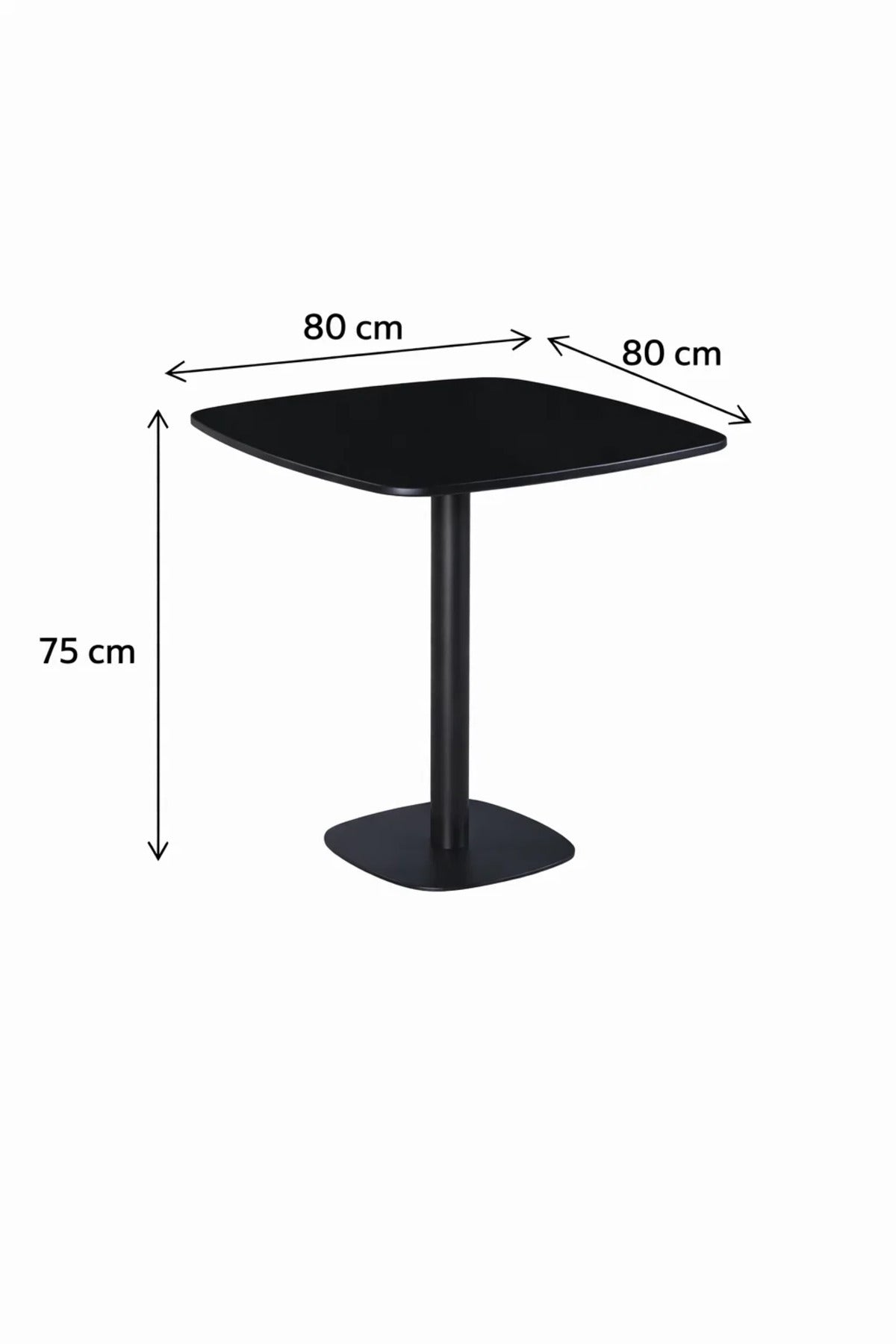 Stylish Black Square Dining Table 80x80cm Modern Bistro Cafe Desk with Sturdy Pedestal Metal Base