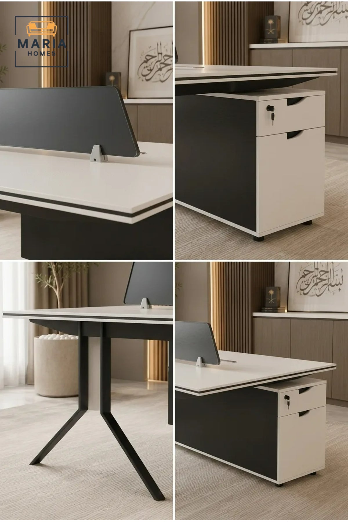 Single Person Office Workstation Desk with Mobile Storage Cabinet & Privacy Panel √ê Modern Executive Work Desk