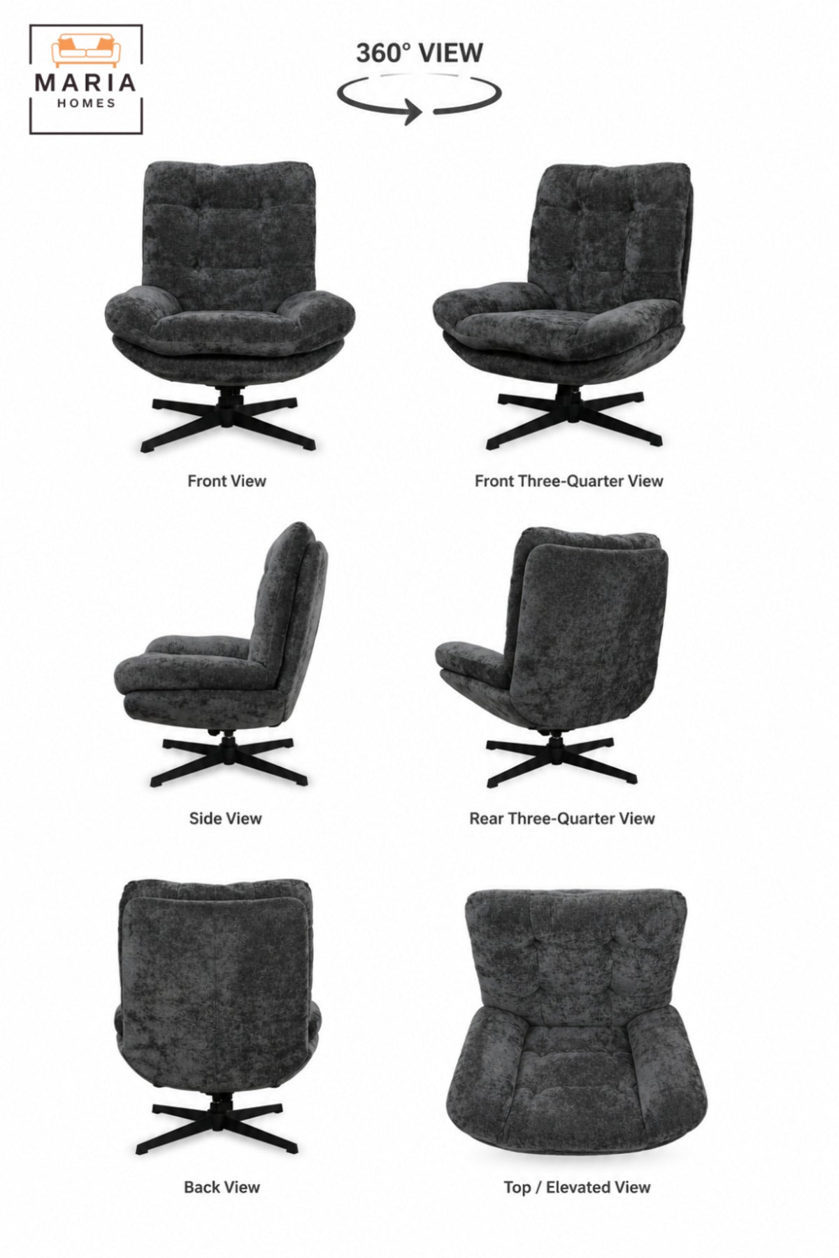 Modern Swivel Lounge Chair with Deep Cushioned Seat & Tufted High Backrest | Contemporary Accent Chair for Living Room, Bedroom, Office & Lounge