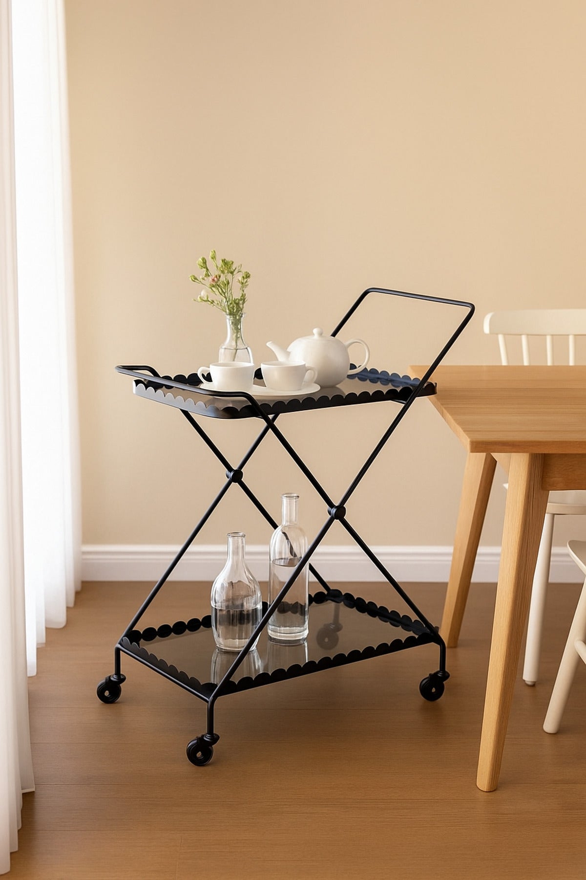Elegant Black Metal Serving Trolley with Wheels Ð 2-Tier Bar Cart 58_38_90 cm