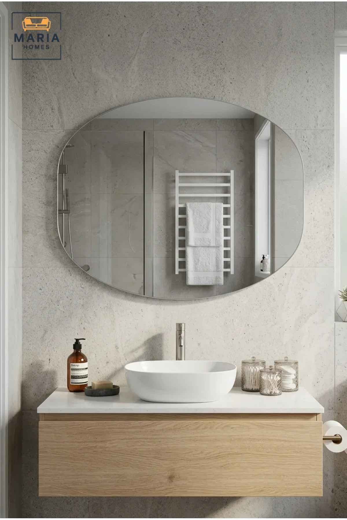 Frameless Oval Wall Mirror 80 × 60 cm with Soft Curved Shape, Modern Decorative Mirror for Bathroom, Bedroom, Dressing Area, Hallway, Entryway and Vanity