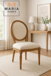 Classic Round Back Upholstered Chair Ð Solid Wood Frame with Cream Linen Seat for Elegant Interiors