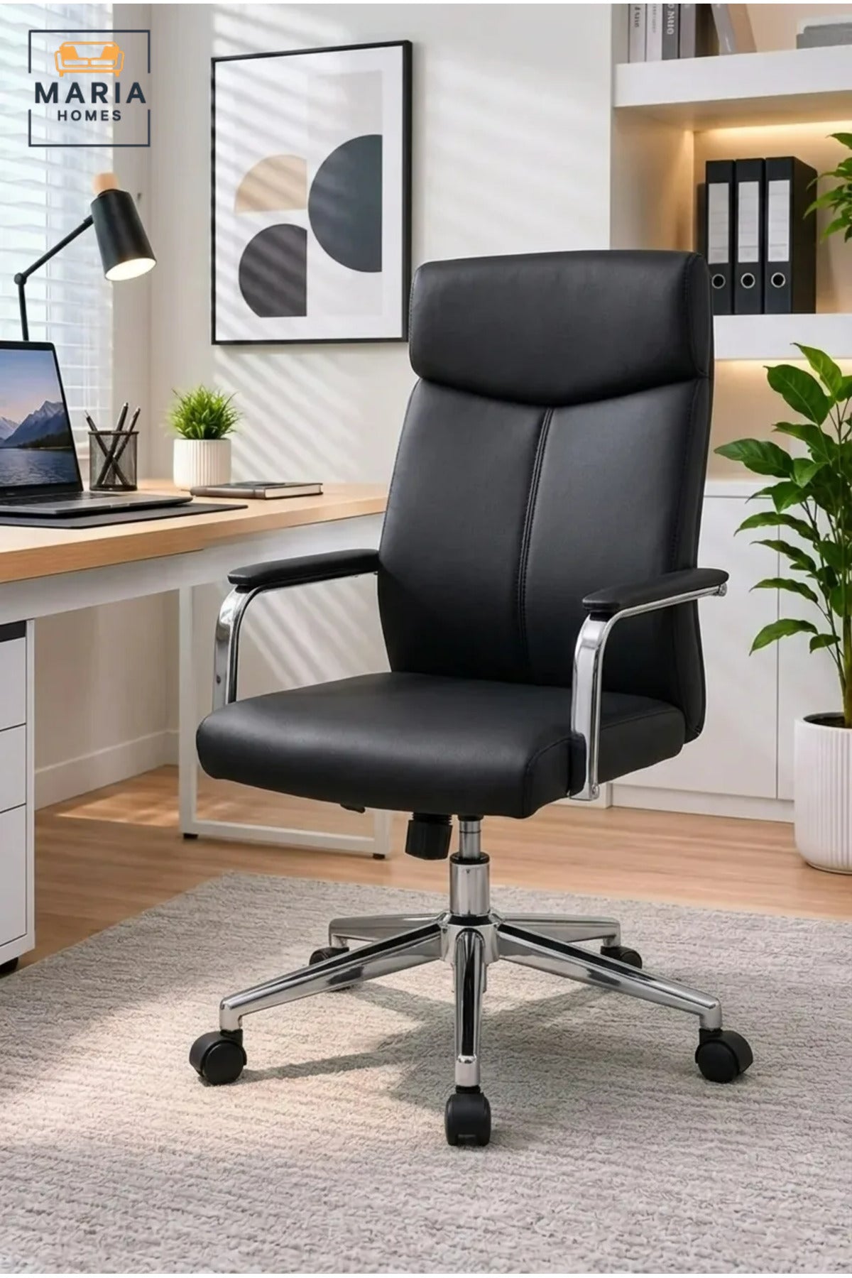 Executive Office Chair with High Backrest, Padded Armrests, Adjustable Swivel Seat and Wheels for Home Office, Study and Meeting Room