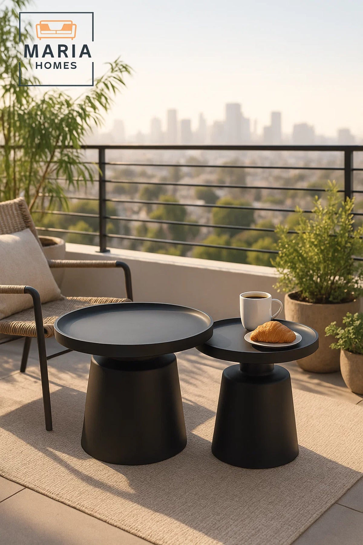 Modern Black Tea Table Set 1+1 √ê Round Coffee Table and Side Table 70_70_40 / 50_50_50