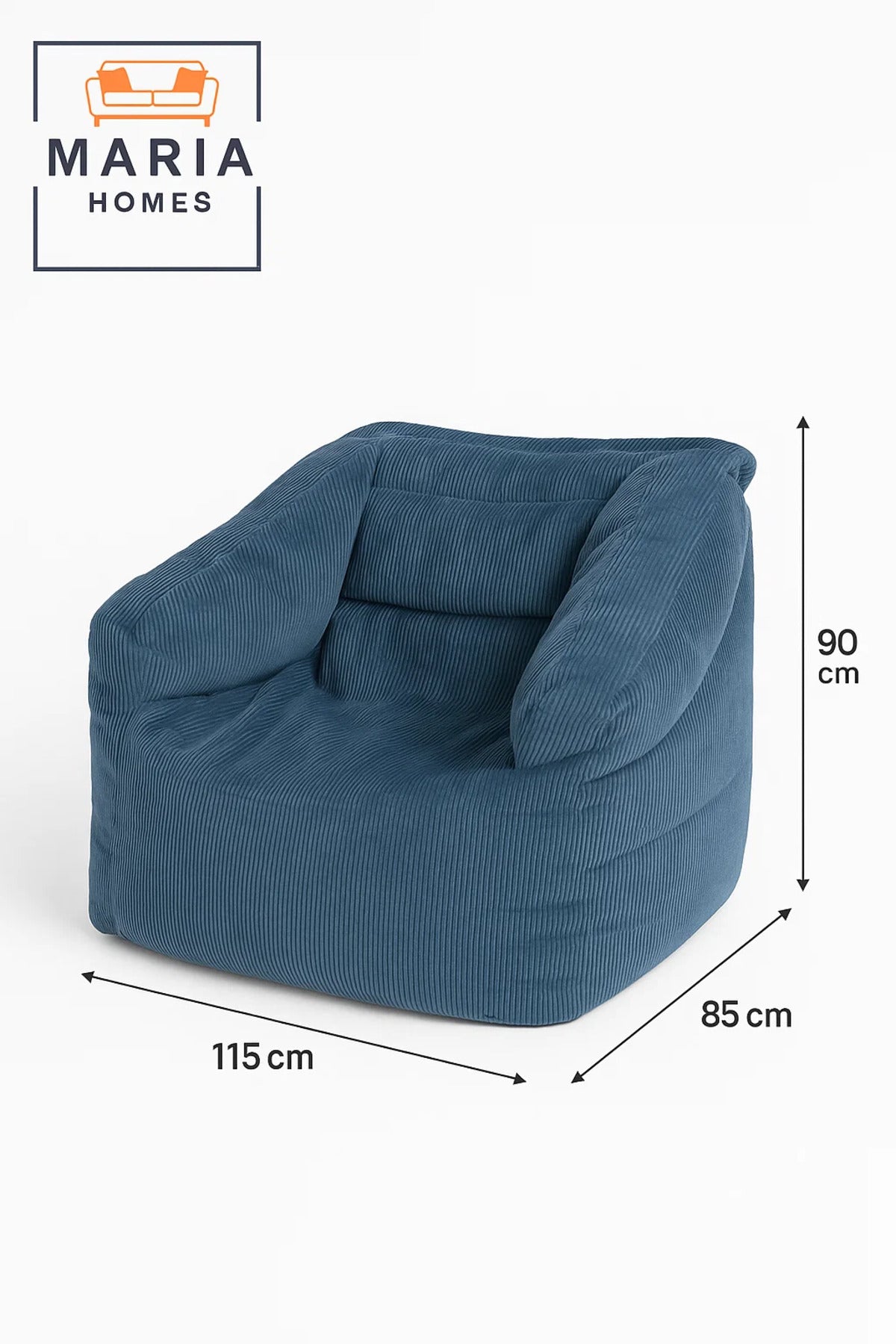 Dark Blue Corduroy Bean Bag Chair Ð Cozy Floor Lounger with Back and Arm Support