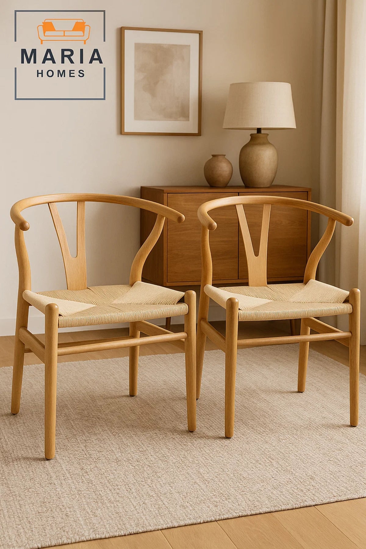 Scandinavian Style Wooden Armchair with Woven Rope Seat Ð Minimalist Dining Chair for Home or CafŽ