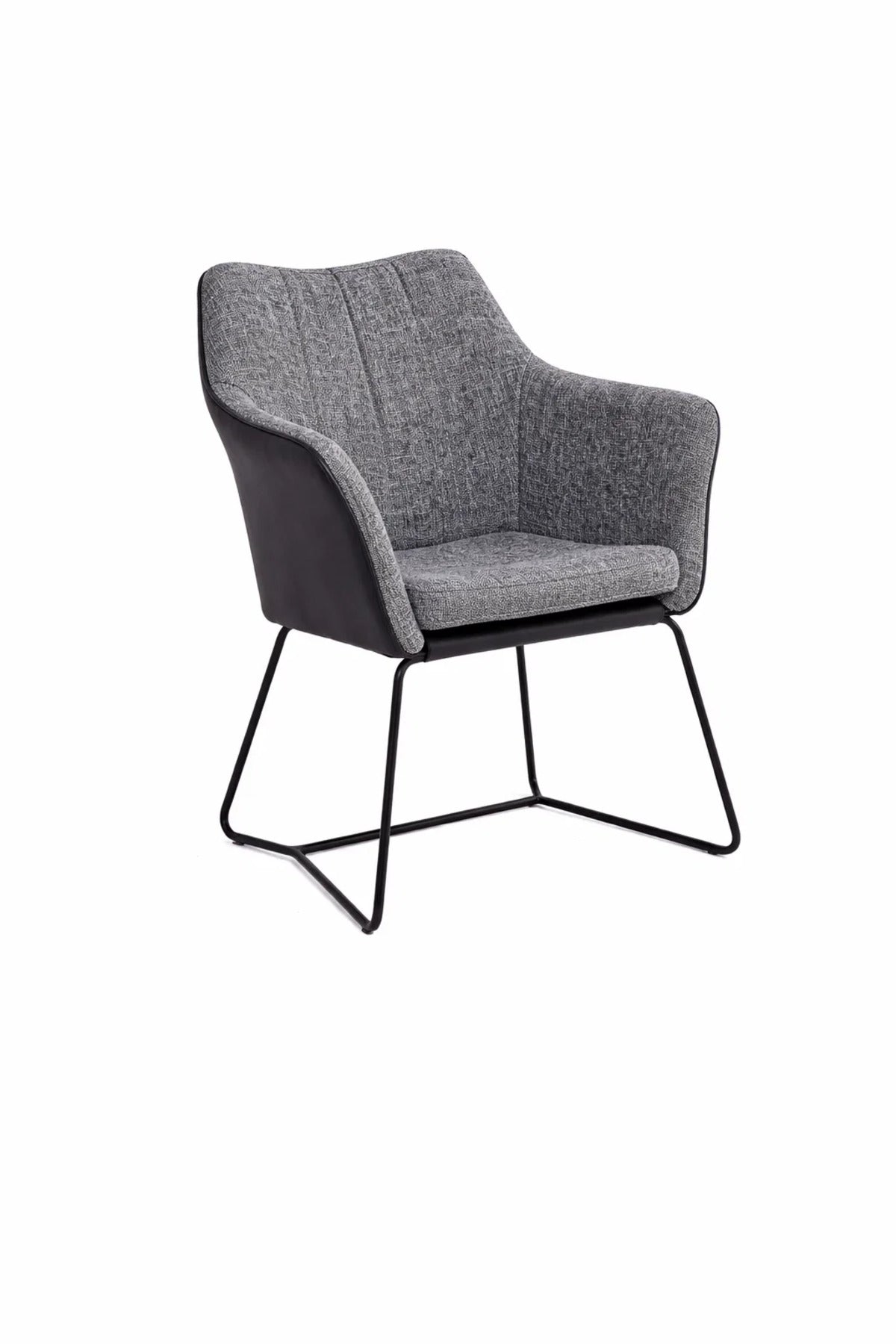 Contemporary Grey Fabric Dining Chair with Black Leather Back and Sled Legs for Modern Interiors