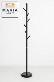 Slim Black Metal Coat Rack with Angled Peg Hooks