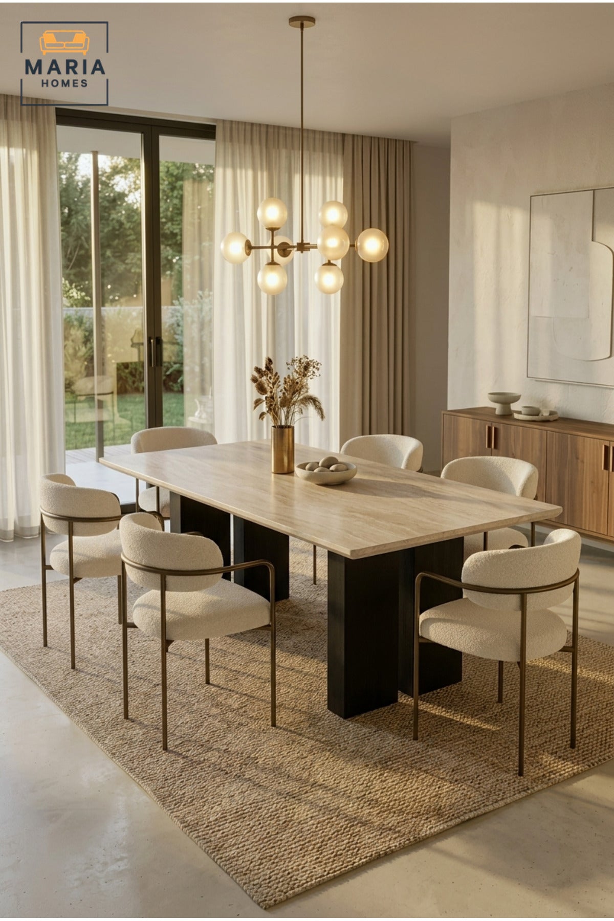 Large Rectangular Dining Table with Wooden Top and Wide Panel Legs, Modern Minimalist Table for Dining Room, Kitchen, Café and Restaurant