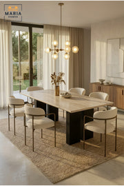 Large Rectangular Dining Table with Wooden Top and Wide Panel Legs, Modern Minimalist Table for Dining Room, Kitchen, Café and Restaurant