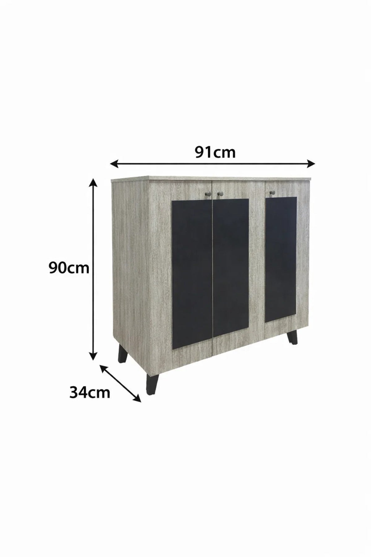 Modern Beige Black Shoe Storage Cabinet 3 Doors Entryway Organizer Unit Wood Design 90x91cm