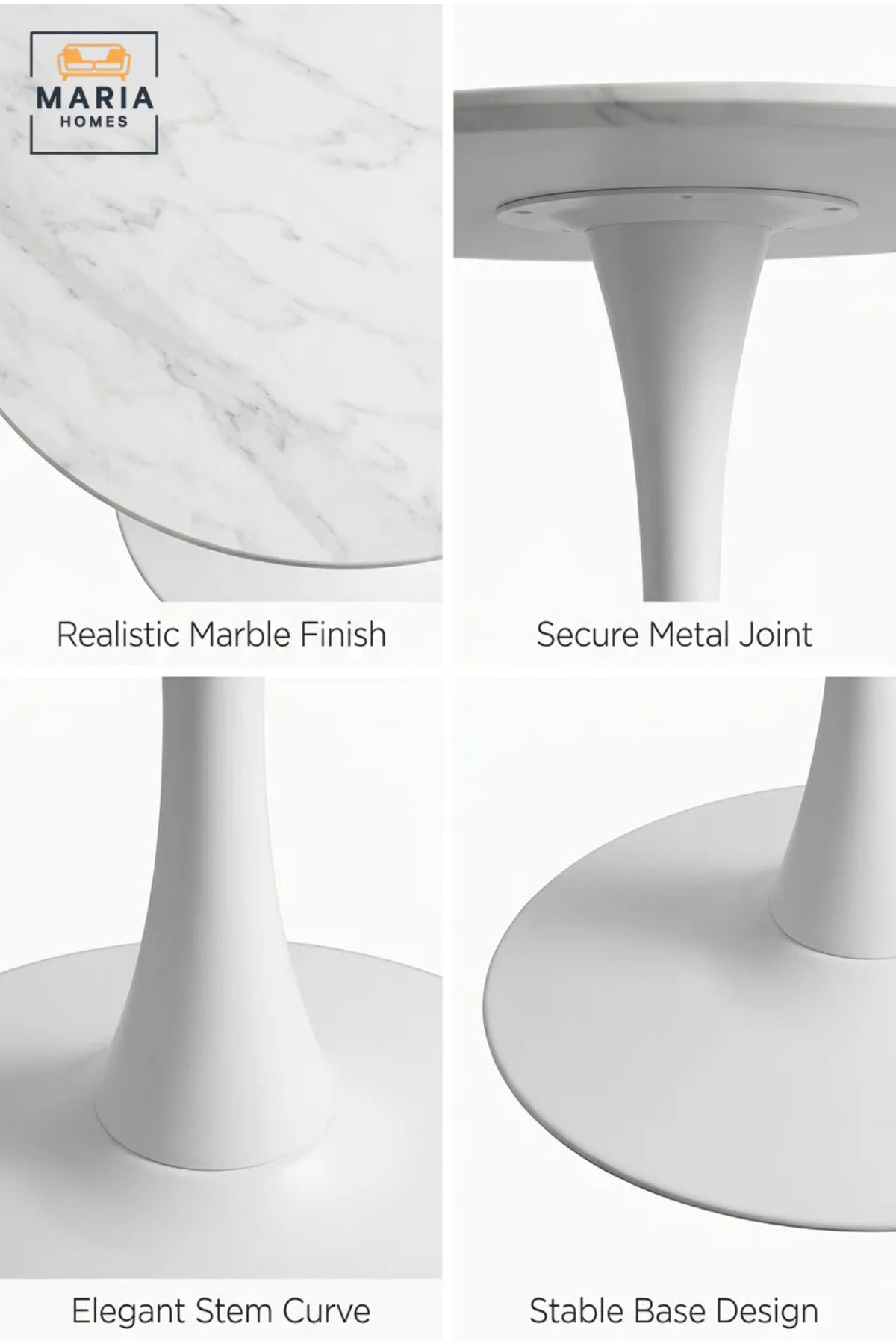 Modern Round Café Table with Marble-Effect Top and Sculpted Pedestal Base for Coffee Shop, Restaurant, Bistro, Hotel and Indoor Dining Area