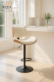 Off-White Adjustable Modern Bar Stool for Kitchen Island & Home Bar, Swivel, Cushioned, Stylish