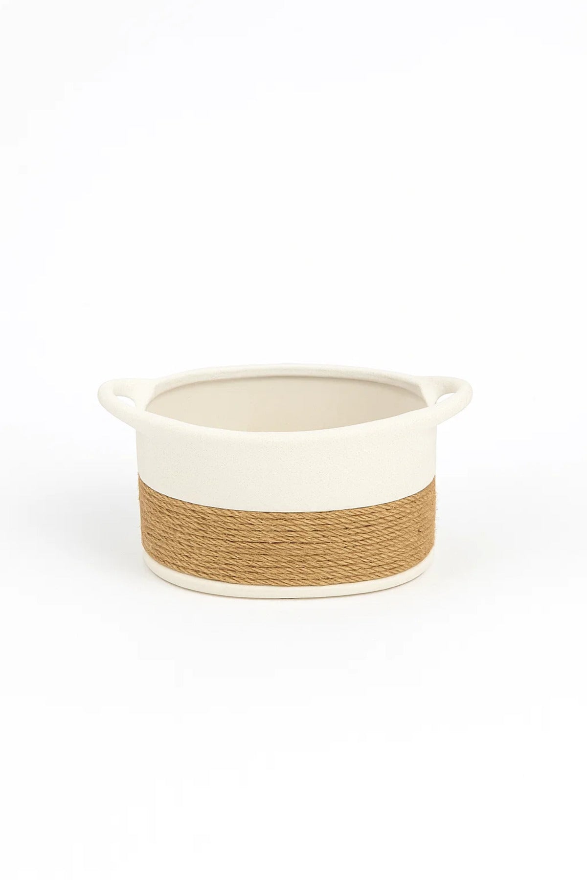 White Ceramic Rope Design Basket Planter Ð Modern Decorative Pot for Home and Office DŽcor