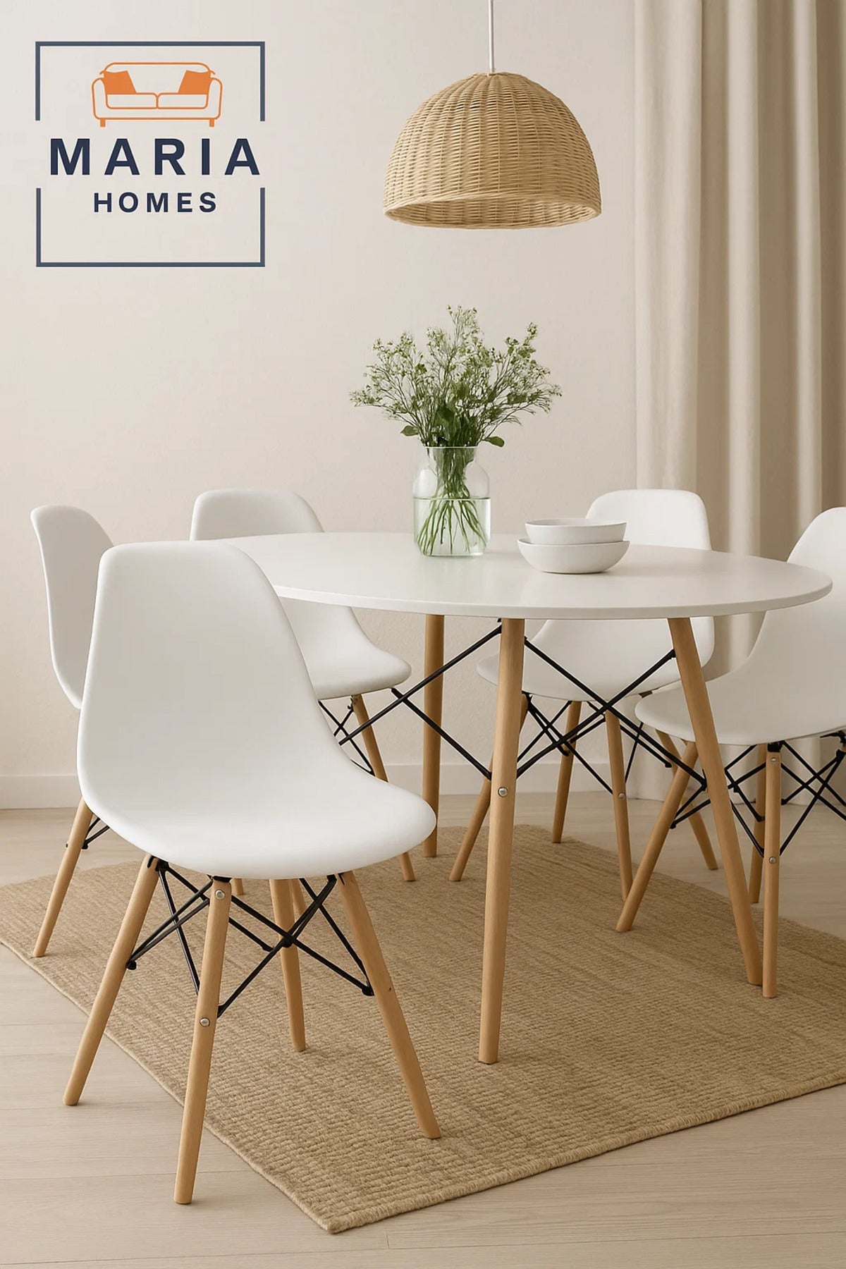 1-Piece Modern Plastic Chair with Wooden Legs, Shell Lounge, White - 70H x 40L x 40W cm