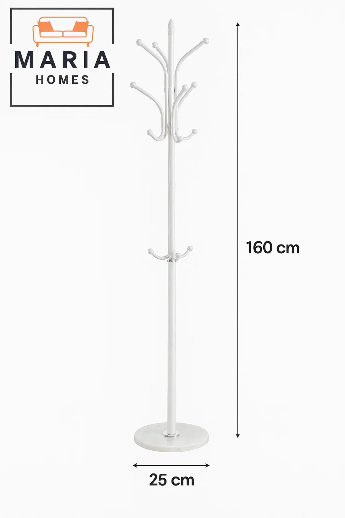 White Metal Coat Rack with Curved Arms and Marble-Look Base
