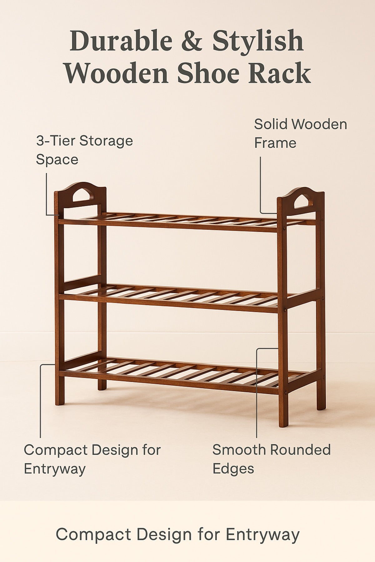 3-Tier Wooden Shoe Rack in Dark Brown Ð Compact Organizer for Entryway and Closet