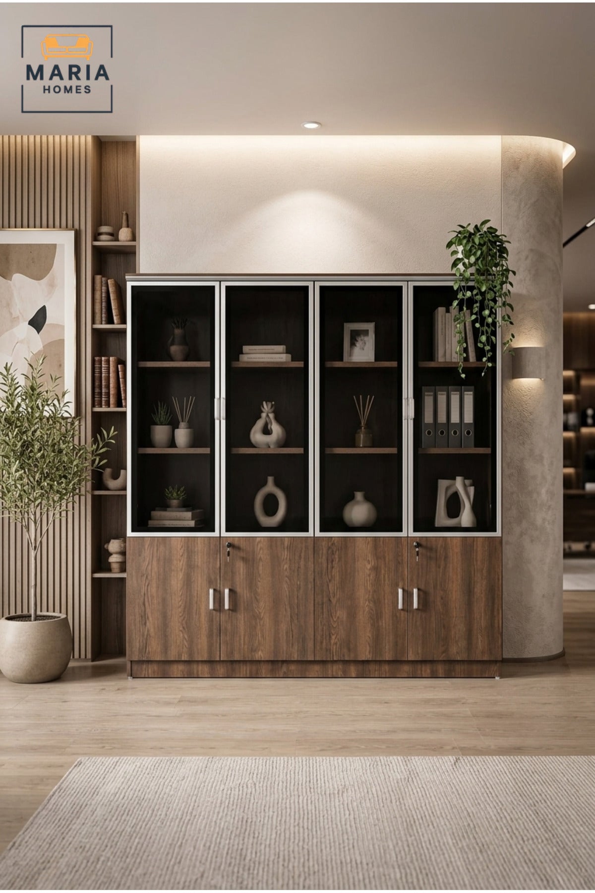 Executive Office Storage Cabinet with Glass Doors √ê Lockable Wooden Display & Filing Cabinet