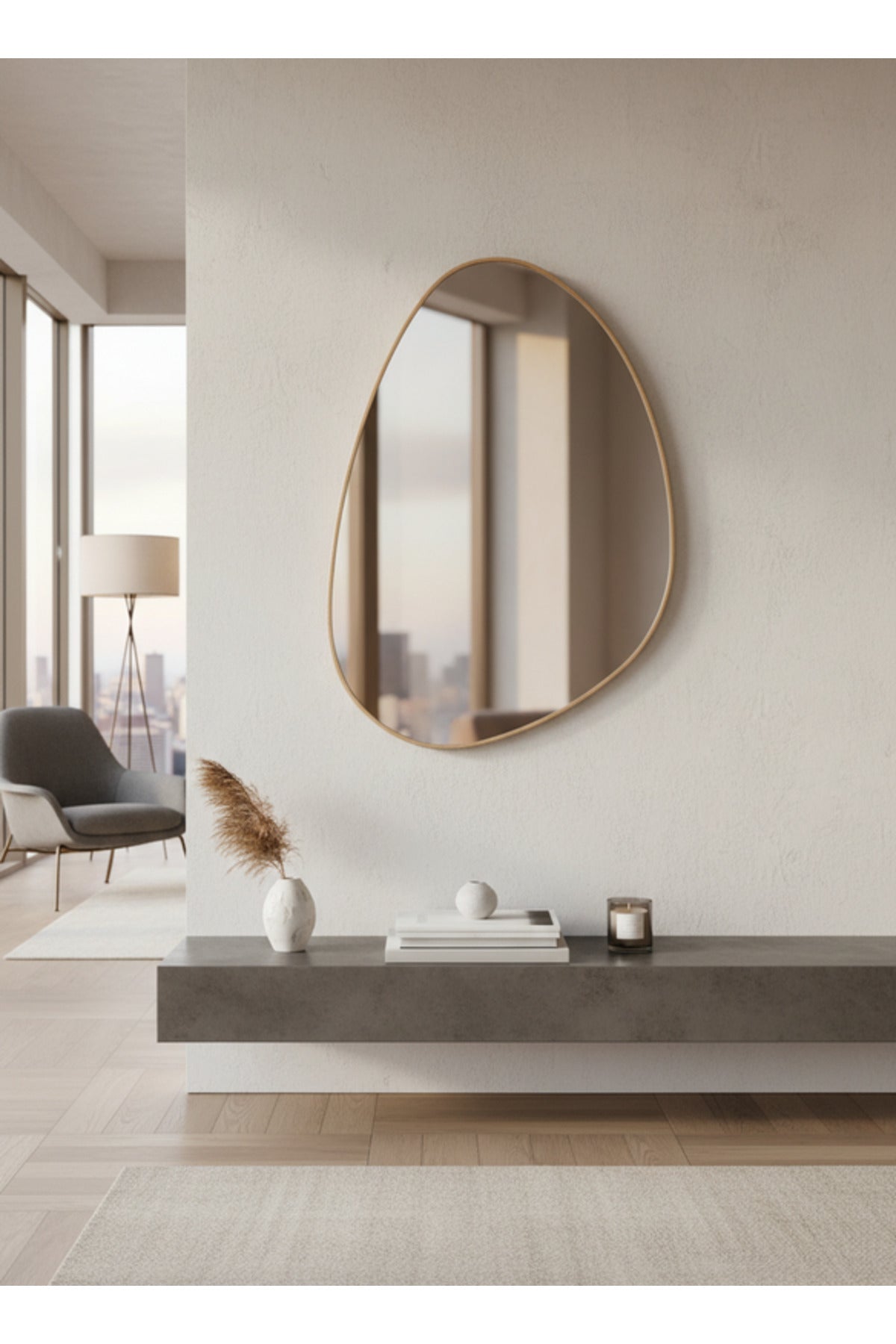 Modern Irregular Wall Mirror with Minimal Frame for Bathroom & Entryway