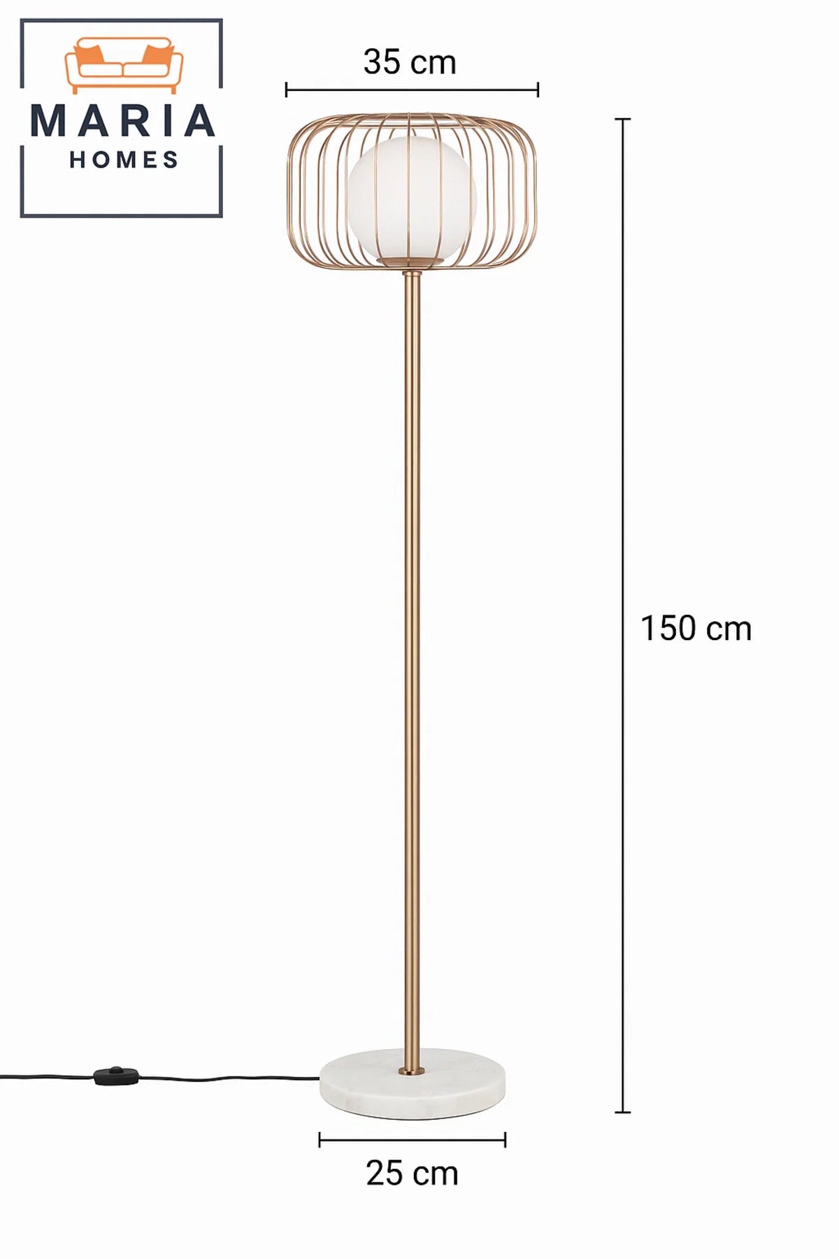 Gold Floor Lamp with Cage Shade and Marble Base