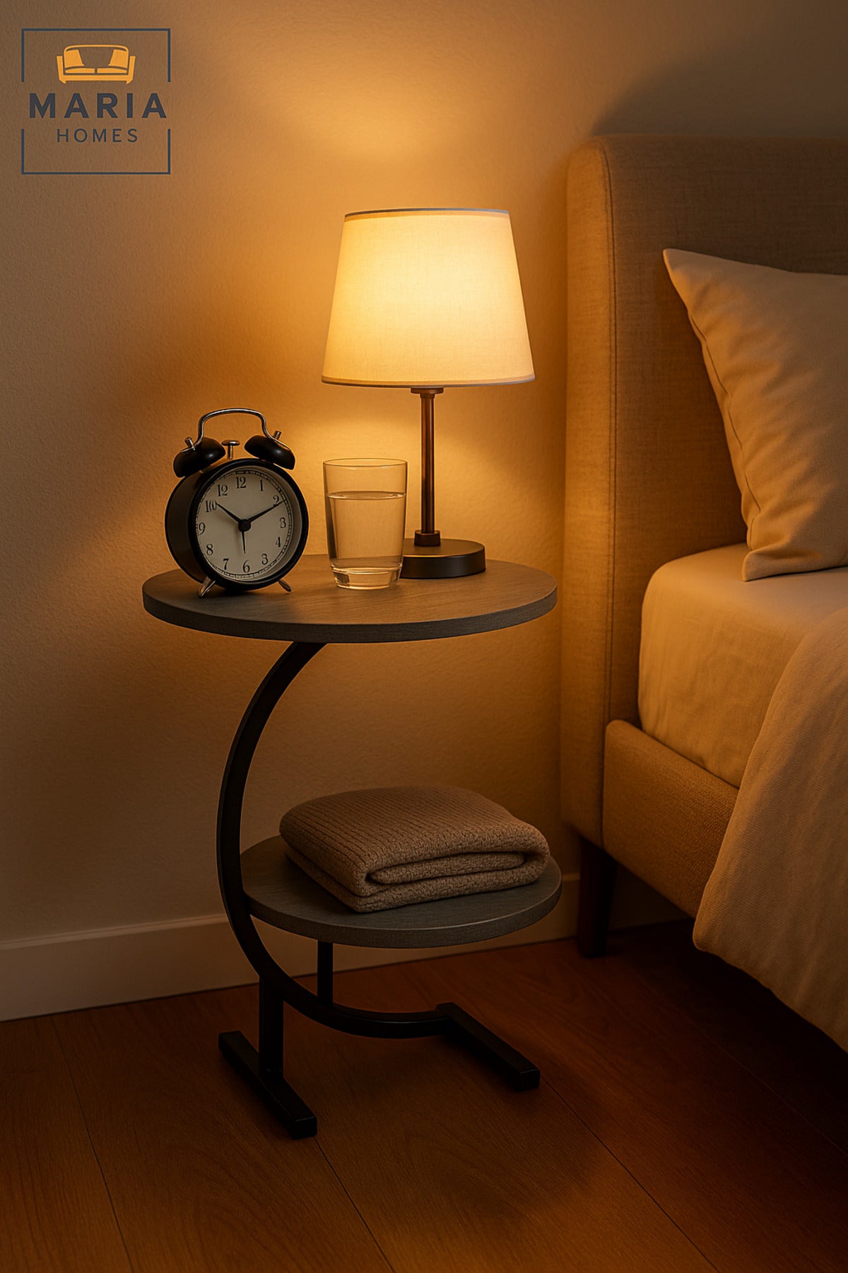 Modern Gray Round Side Table with Metal Frame Ð Two-Tier Accent Table (40_60 cm)
