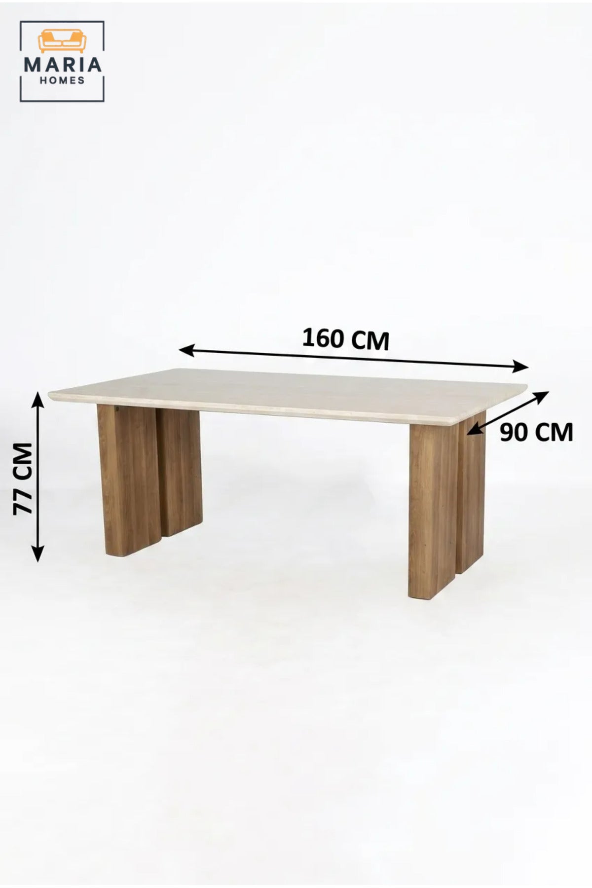 Large Rectangular Dining Table with Wooden Top and Wide Wooden Panel Legs, Modern Minimalist Table for Dining Room, Kitchen, Café and Restaurant, Table Only Without Chairs