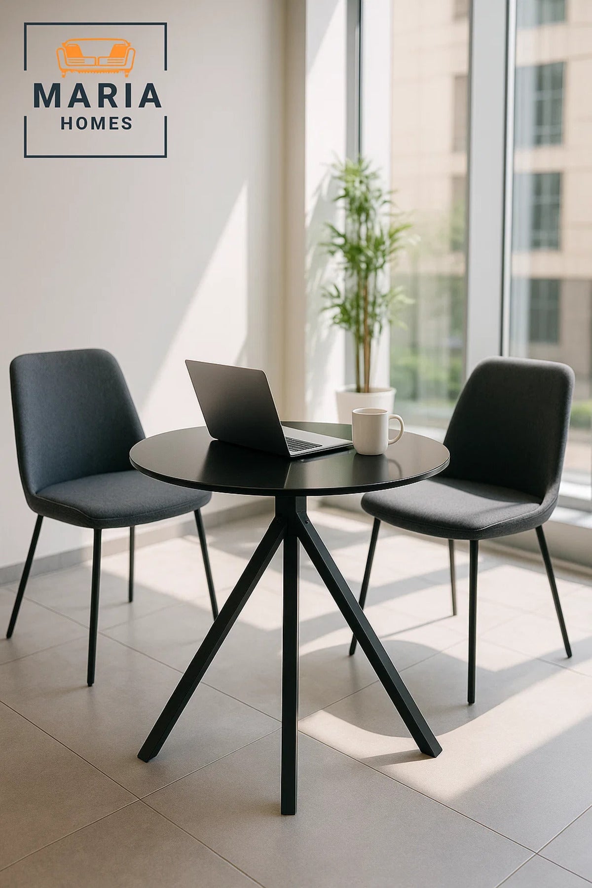 Round Black Dining Table √ê Modern Caf≈Ω, Restaurant, Office & Home Metal Furniture 70_70 cm